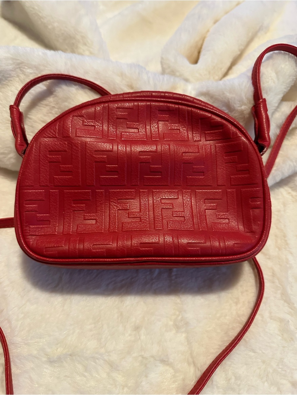 Vintage Fendi Red FF Monogram Embossed Leather Crossbody Camera Bag - Picture 2 of 9